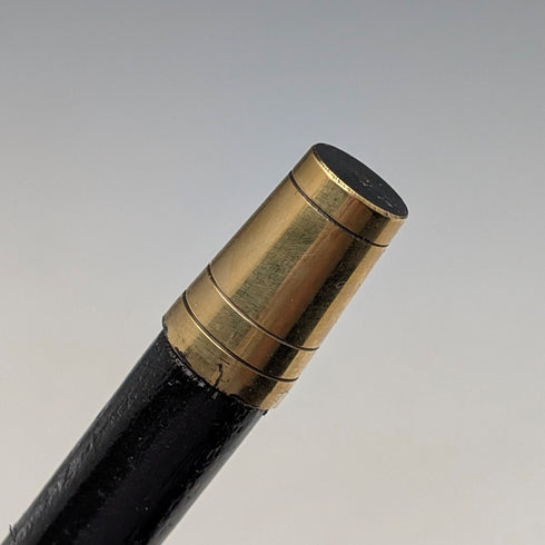 1897 British antique black shaft L-shaped horn handle pure silver decorated walking stick 84cm